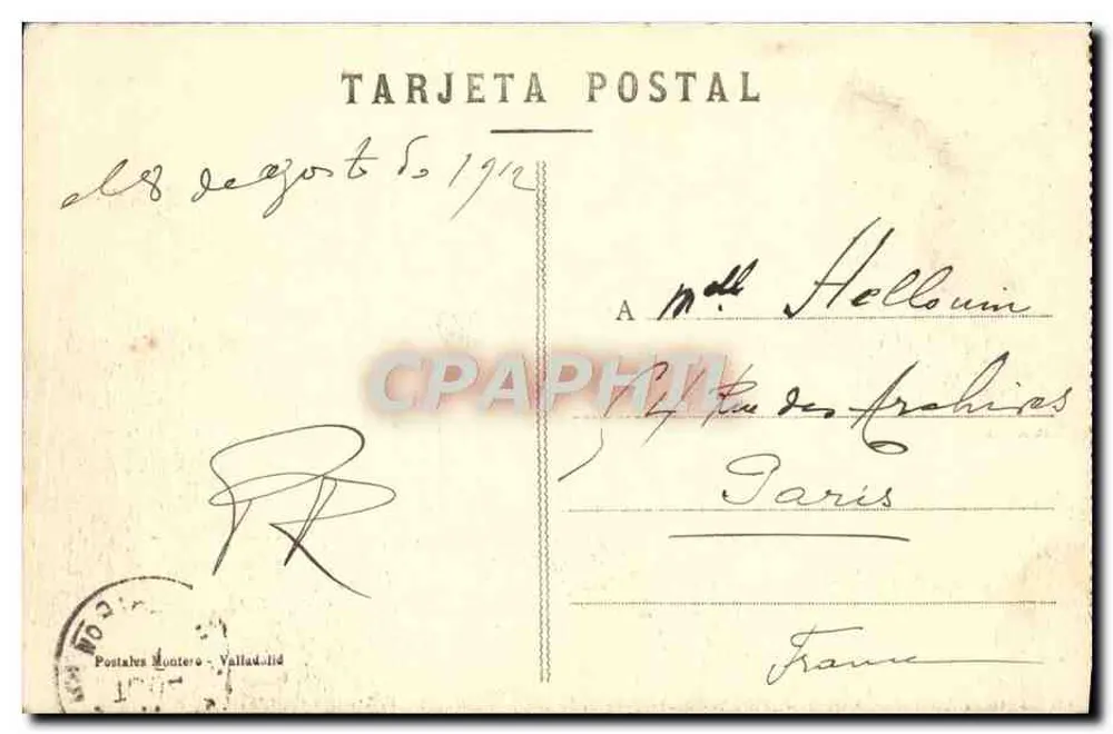 Valladolid — Statue des Dichters José Zorrilla — veröffentlicht von Postales Montero - Rückseite