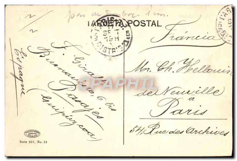 San Sebastián — Entrada da Baía — Pavagó, Série 837 - Verso