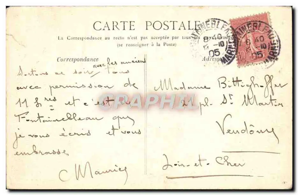 Fontainebleau — Le Camp d'Avon (N° 1) — G.B.N. Fontainebleau - Rückseite