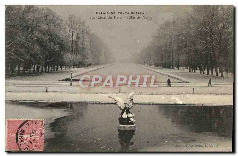 Schloss Fontainebleau — Der Parkkanal — Schneeeffekt — Künstlerische Sammlung L. M. - 5 - Vorderseite