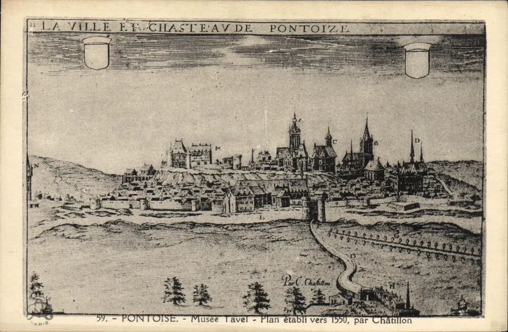 A Cidade e o Castelo de Pontoise — Plano elaborado em torno de 1550, por Châtillon — Museu Tavel - Frente