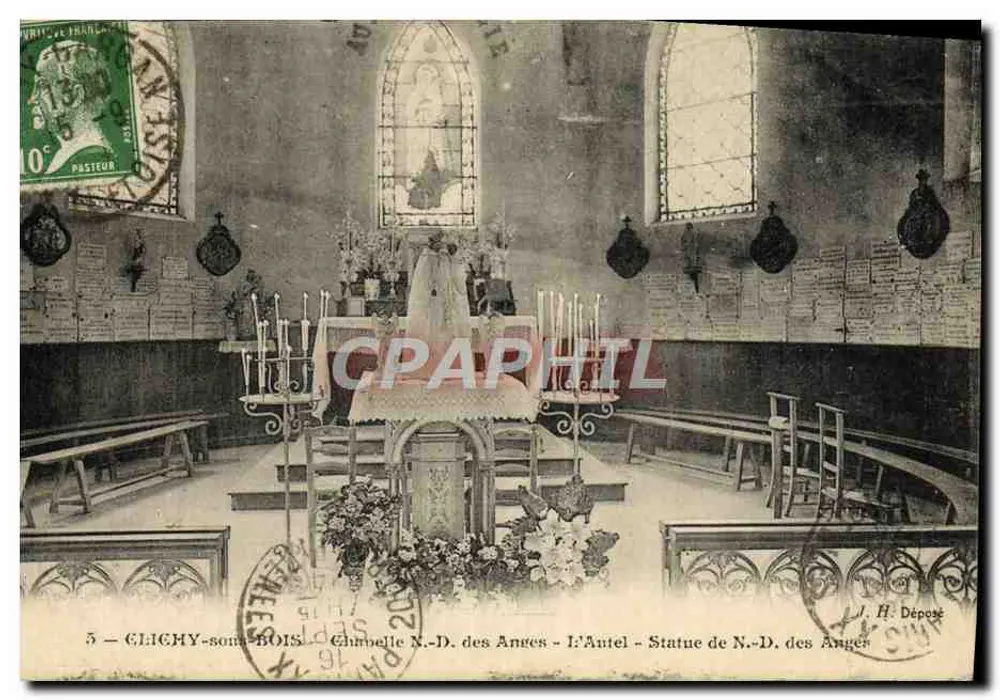Glisy-sous-Bois — Innenansicht der Kirche — Châtelaine N.-D. des Anges — Der Altar — Statue der N.-D. des Anges — J.H. Abgegeben - Vorderseite