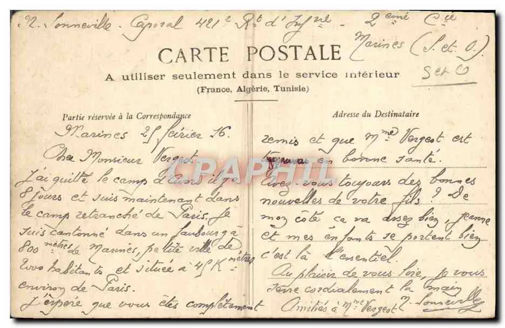 Marines (S.-et-O.) — Place de l'Hôtel de Ville avec église et bâtiment administratif — Éditeur : Éditeur des Sablons, Marines (S.-et-O.) - Verso