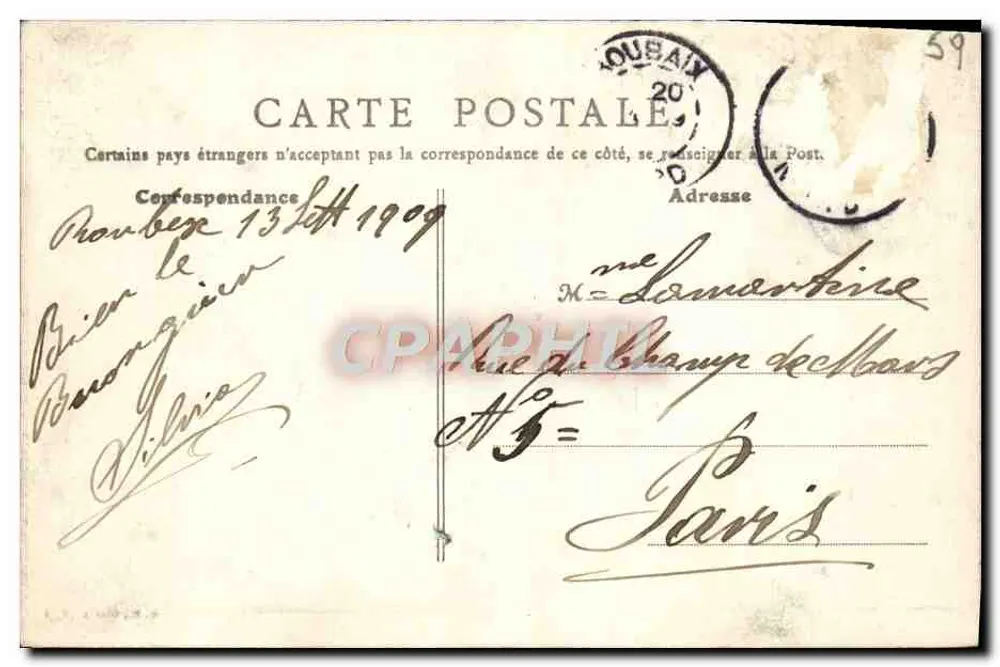 Schloss Blanc-Seau in Tourcoing (Nord) — Eigentum von Herrn Victor Vaissier — unbekannter Verlag, Seriennummer 62 - Rückseite