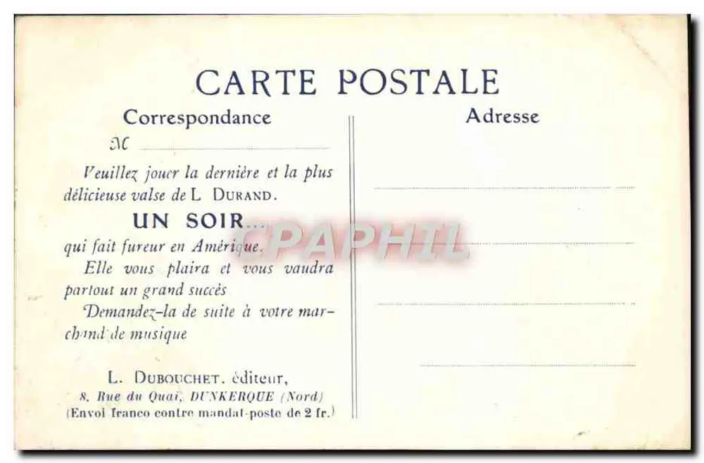 Abends — Un Soir — von L. Durand — Verlag L. Dubouchet, Dunkerque - Rückseite