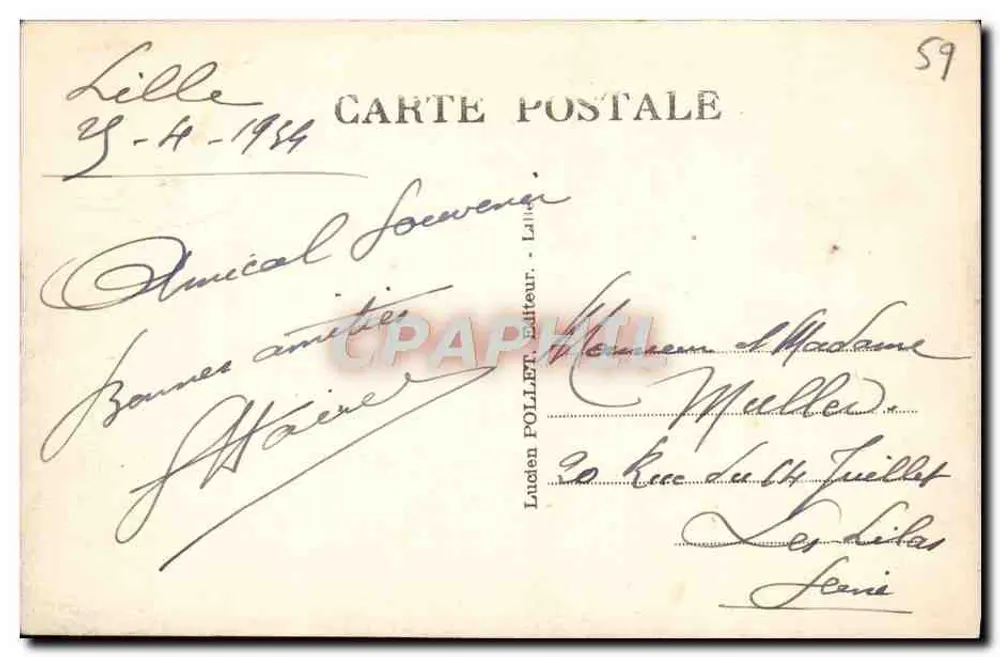 Lille - La Porte de Paris — uitgever Lucien Pollet, n°59 - Achterkant