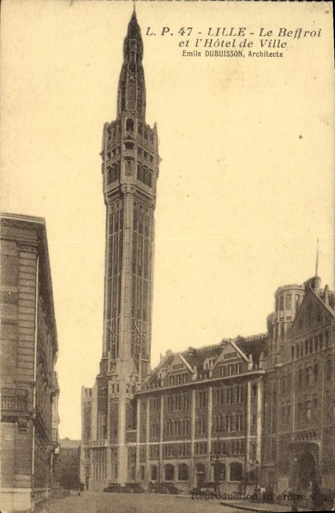 Lille - Der Glockenturm und das Rathaus — Émile Dubuisson, Architekt - Vorderseite