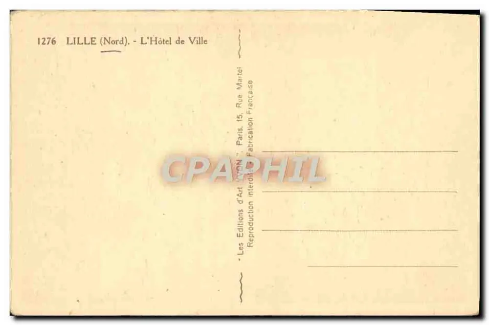 Lille - O Hotel de Ville — Éditions d'Art AVON - Verso