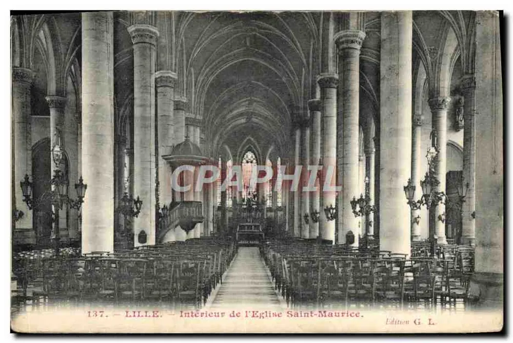 Interior de la Iglesia de San Mauricio — Lille — Edición G. L. n° 137 - Anverso