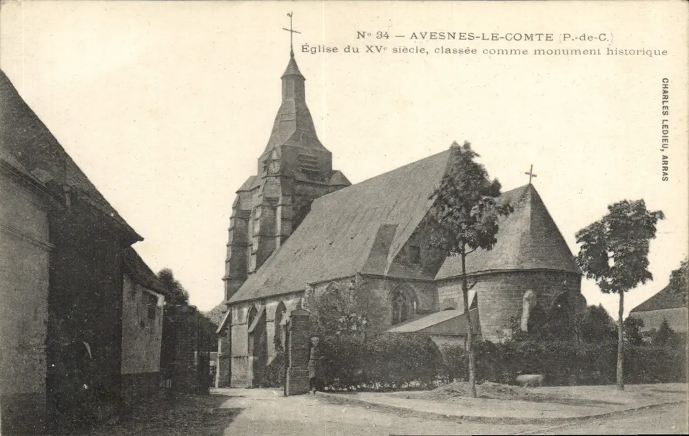 Avesnes-le-Comte — Kirche des 15. Jahrhunderts, als historisches Denkmal klassifiziert — Charles Ledieu, Arras, n° 34 - Vorderseite