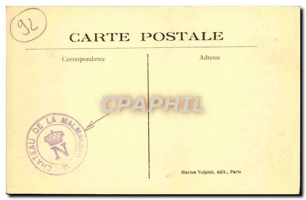 Castelo de La Malmaison — Fachada sobre o parque — Marius Volpini, editor, Paris, n° 3004 - Verso