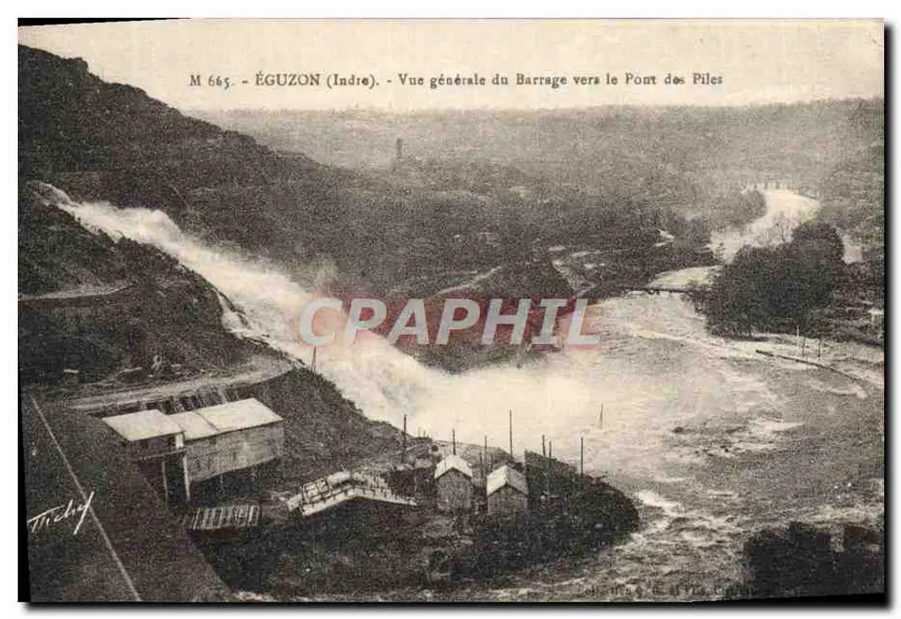 Éguzon (Indre) — Allgemeiner Blick auf den Staudamm in Richtung Pont des Piles — M 665 - Vorderseite