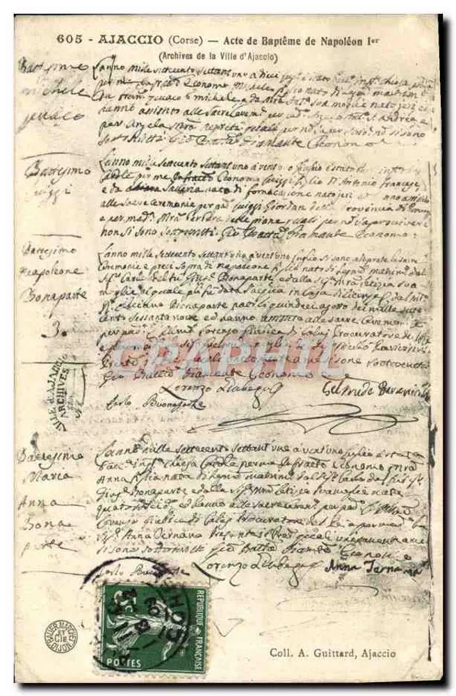 Ajaccio (Corse) — Acte de Baptême de Napoléon Ier — Archives de la Ville d'Ajaccio - Frente