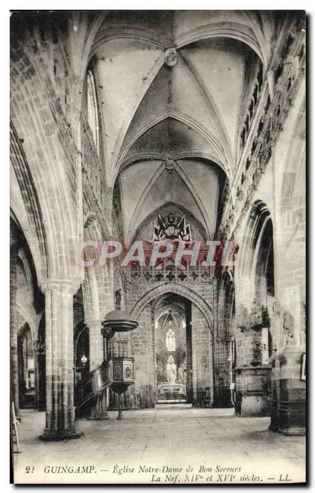 Guingamp — Kirche Notre-Dame de Bon-Secours, Die Kirche, 14. und 16. Jahrhundert — LL. - Vorderseite
