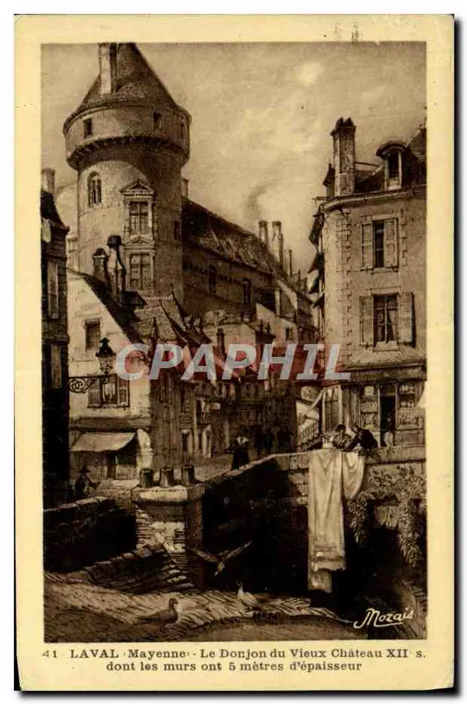 Laval - Mayenne - O Donjon do Velho Castelo Século XII - Mozais - Frente