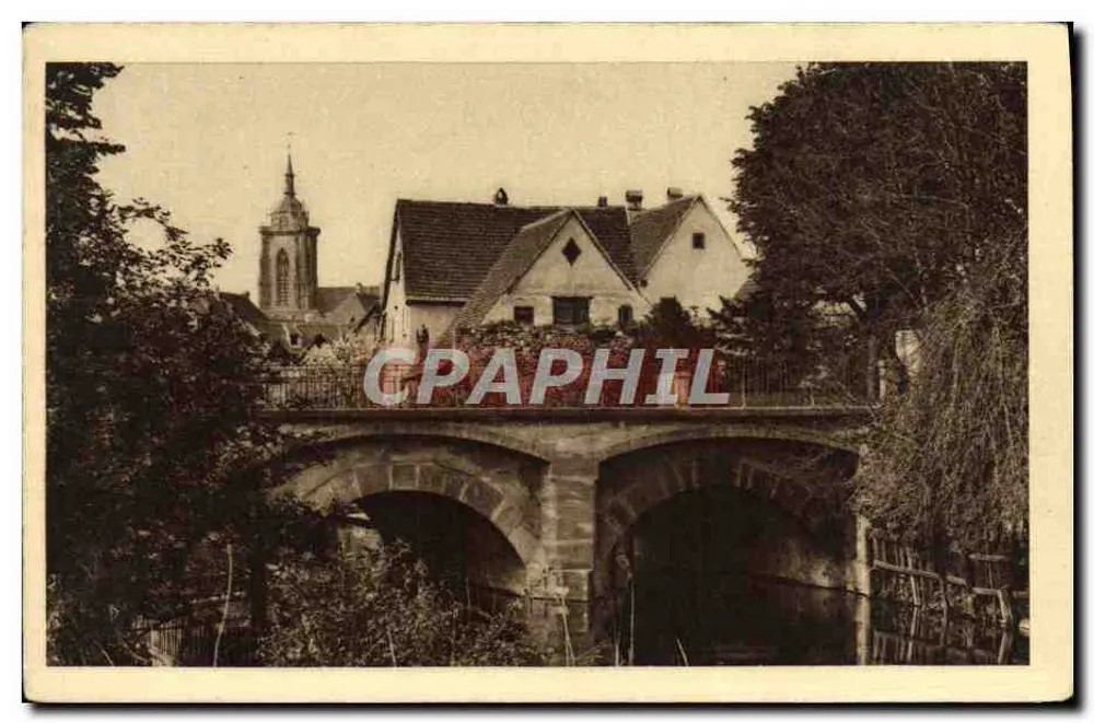 Ponte sobre um canal em Colmar — vista da cidade com a igreja — editor desconhecido, n° 16 - Frente
