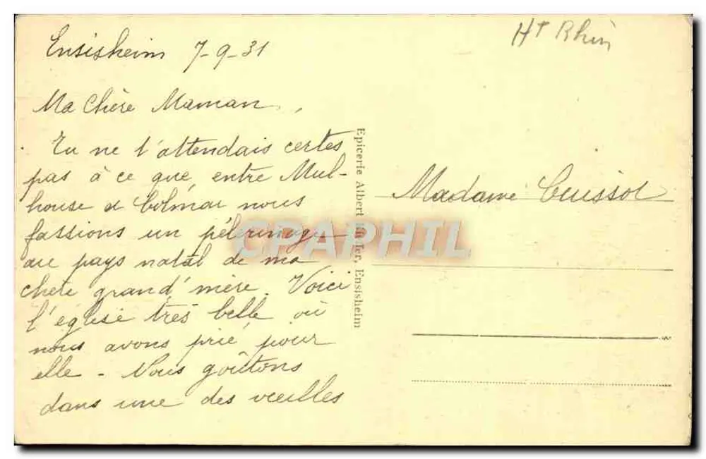 Ensisheim - A Igreja — editor Albert Hutter, n°7 - Verso