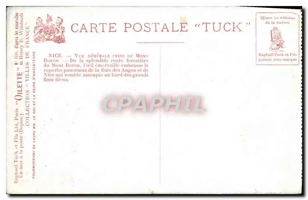 Nice - Vista geral tirada do Monte Boron — Tuck & Fils - Verso