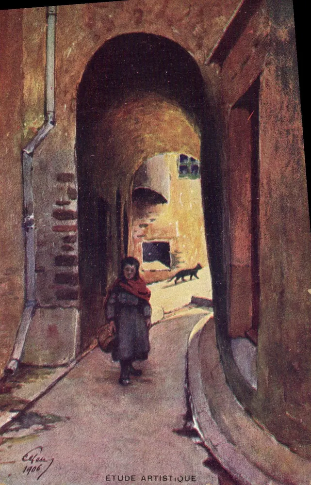 Uma velha rua em Menton — Estudo artístico — J. de C., Paris - Frente