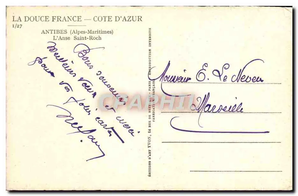 L'Anse Saint-Roch — Antibes — Éditions d'Art Yvon - Rückseite