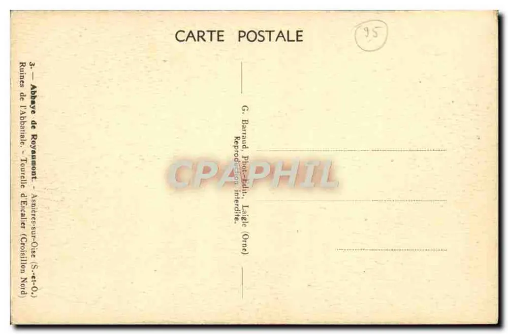 Ruínas da Abadia de Royaumont — Torre da Escama — Editor G. Barrand, Liège - Verso