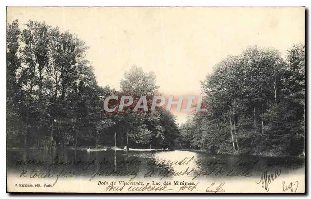 Bois de Vincennes — Lago dos Mínimos — P. Marmuse, editor, Paris - Frente