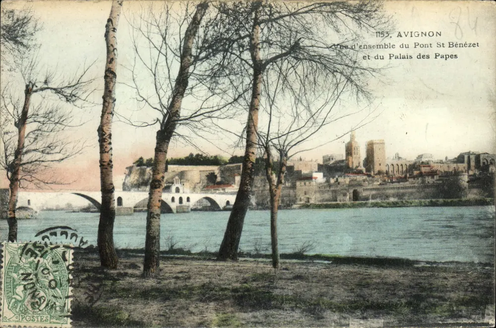 Avignon — Übersicht des Pont St Bénézet und des Palais des Papes — Ateliers de Phototypie, Marseille - Vorderseite