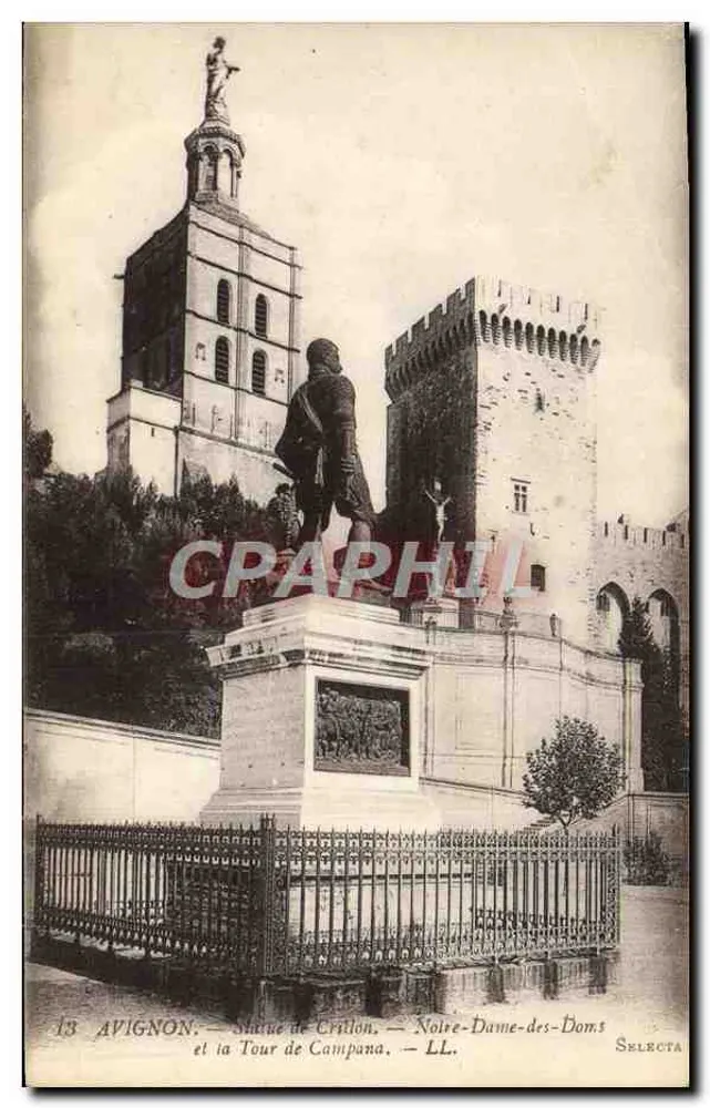 Avignon — Statue von Crillon, Kirche Notre-Dame-des-Doms und Turm von Campana — Selecta - Vorderseite