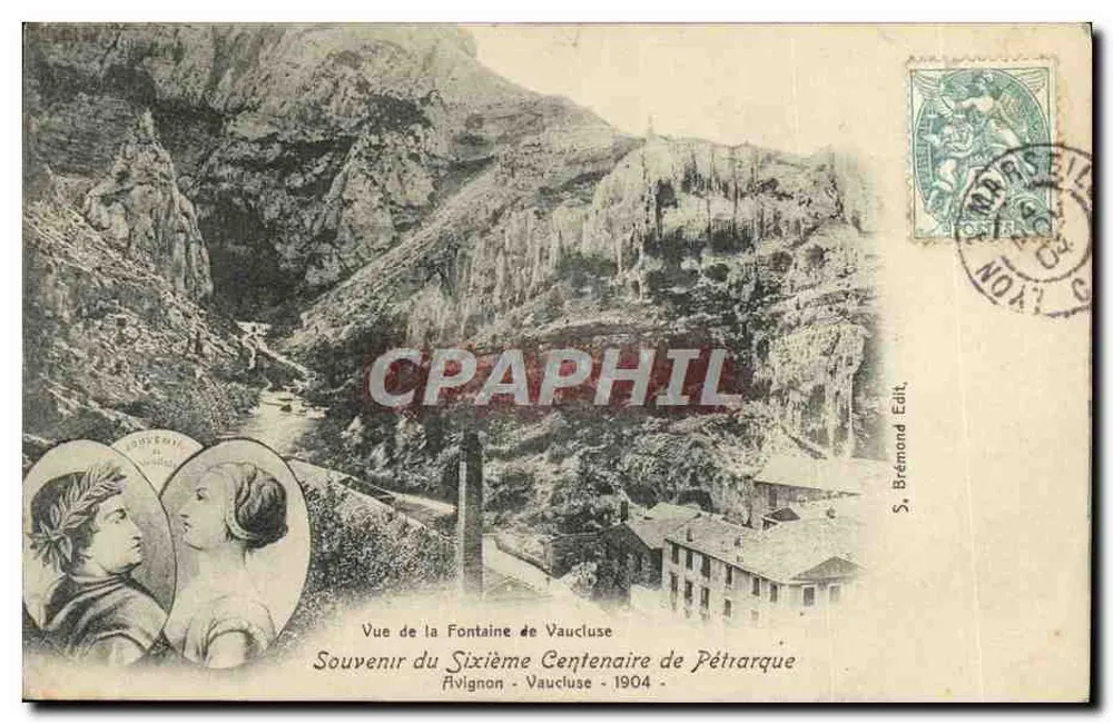 Ansicht der Fontaine de Vaucluse — Erinnerung an das Sechshundertjährige Jubiläum von Petrarca — S. Brémont Edit. - Vorderseite