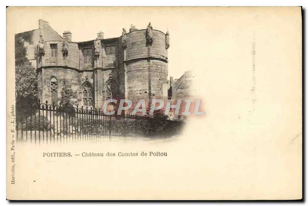 Poitiers — Castelo dos Condes de Poitou — Hachette, editora, Paris — E. L., foto - Frente