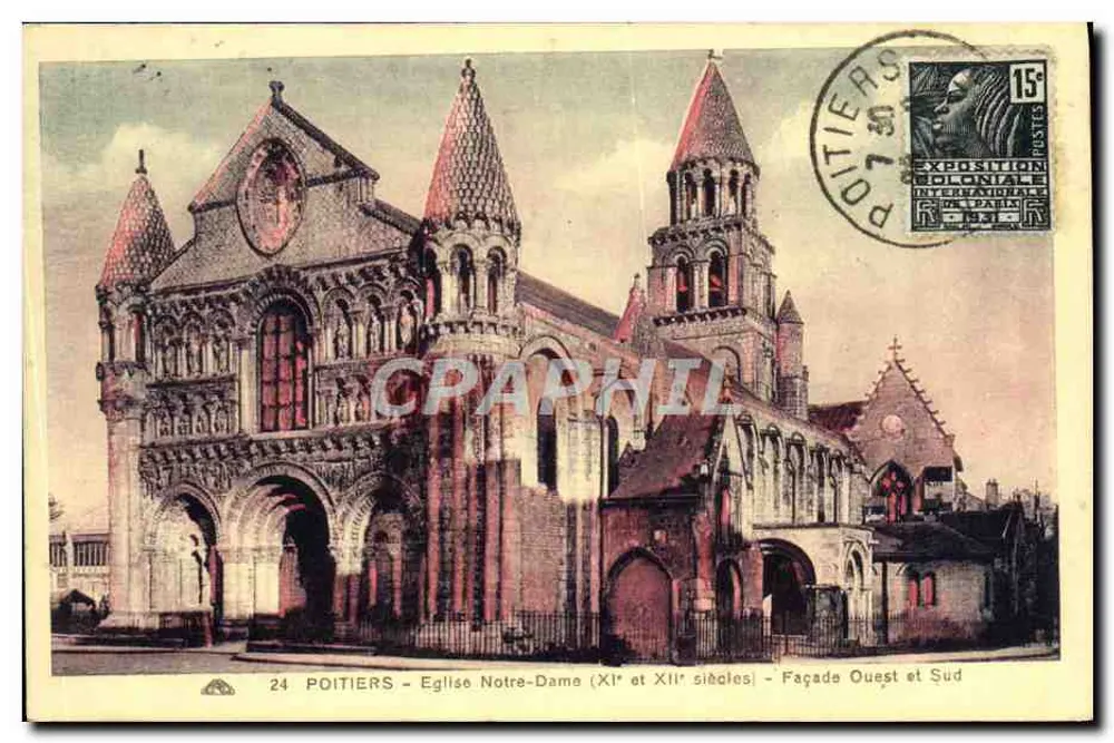Poitiers — Kirche Notre-Dame (11. und 12. Jahrhundert) — West- und Südfassade - Vorderseite