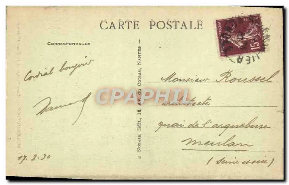 Noirmoutier - Rouge Bucht und Plantier-Turm — Verlag J. Nozais, Nr. 171 - Rückseite