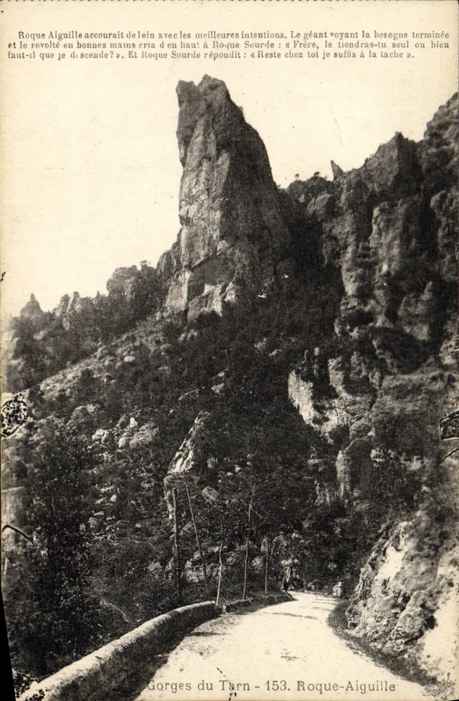 Gorges do Tarn - 153. Roque-Aiguille — legenda humorística sobre dois rochedos — editor não visível - Frente