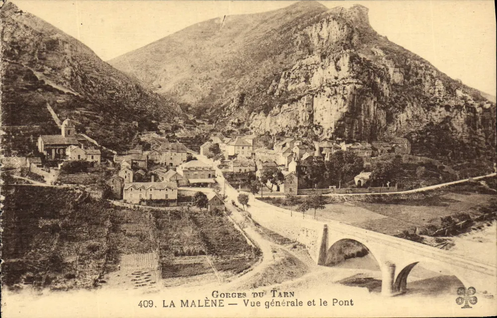 La Malène — Gorges du Tarn — Allgemeiner Blick und die Brücke — Sonderausgabe des Grand-Hôtel de La Malène, n° 409 - Vorderseite