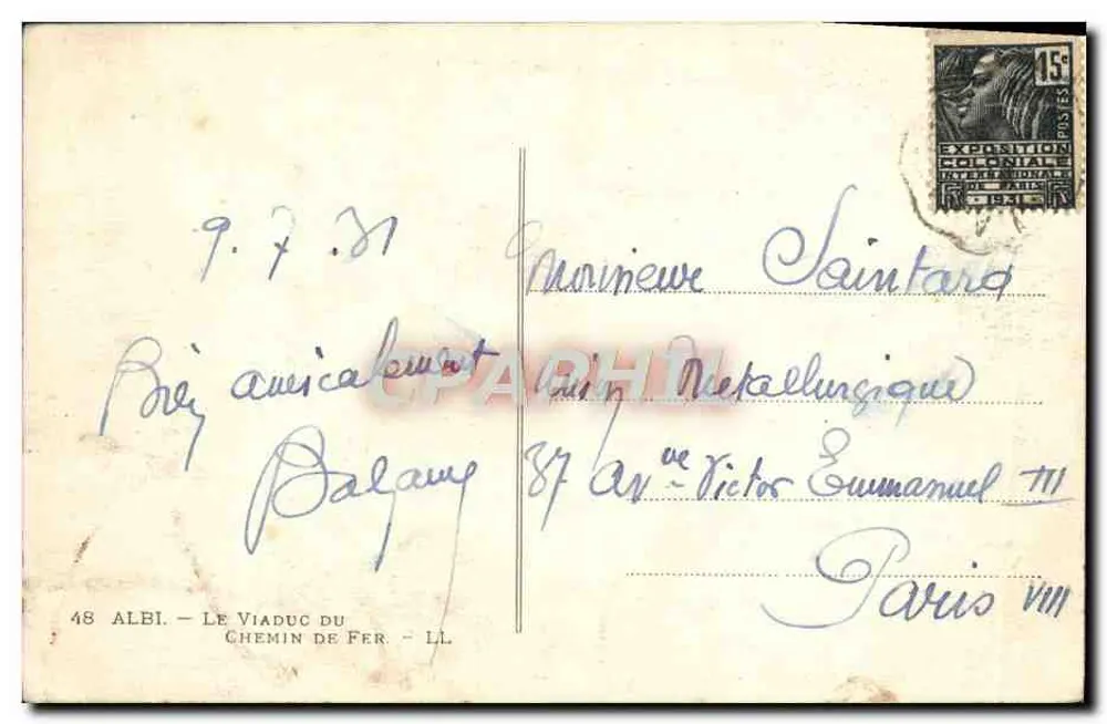 Viaduct van de Spoorweg in Albi — uitgever LL, n° 48 - Achterkant