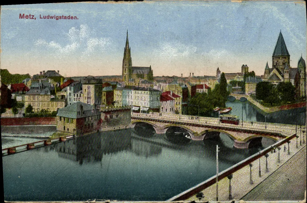 Metz, Ludwigstaden — vista da Mosela com ponte e catedral — Gerhard Blümden & Co. - Frente