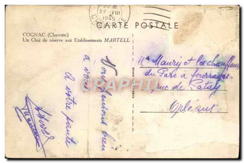 Cognac — Reservelager der Etablissements Martell — Verlag Martell - Rückseite