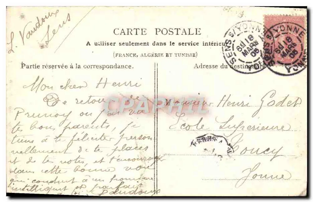 SENS - L'Hôtel de Ville — éditeur Collection J. D., à Sens - Verso
