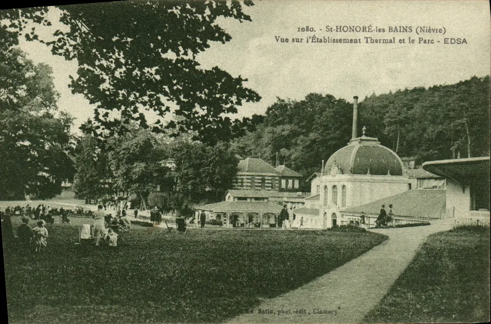 St-Honoré-les-Bains (Nièvre) — Ansicht des Kurhauses und des Parks — Verlag Clamery - Vorderseite