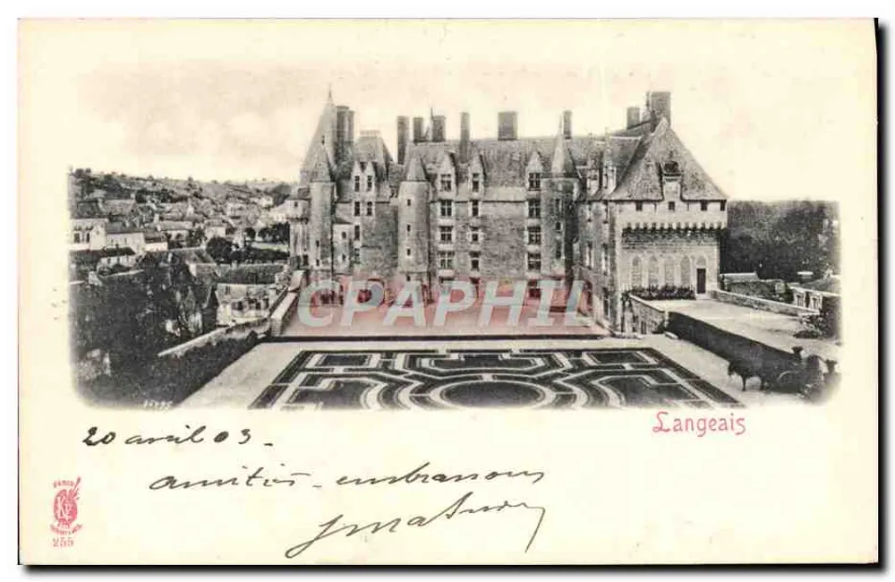 Château de Langeais — vue du château et du jardin à motifs — éditeur Langeais - Frente