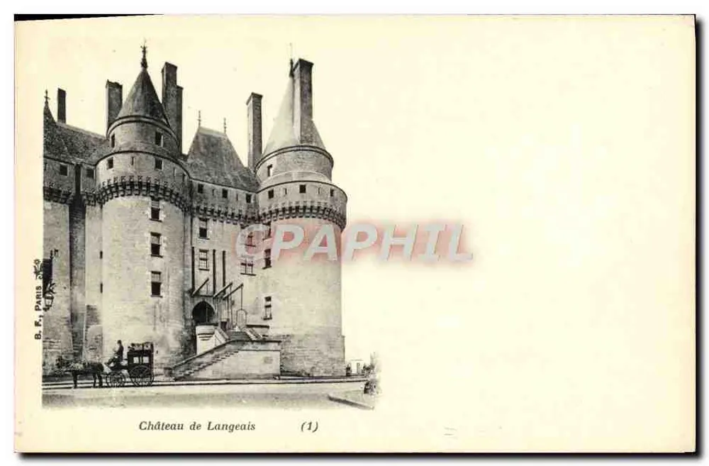 Castelo de Langeais — vista do castelo com carruagem — editor S. R. E. Paris - Frente