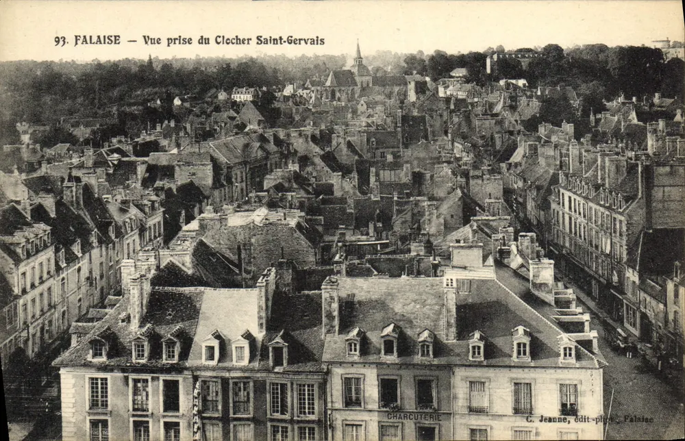 Falaise — Ansicht vom Turm der Kirche Saint-Gervais — C. Jeanne, Verlag-gefaltet, Falaise - Vorderseite