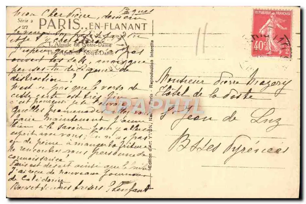 A Abside de Notre-Dame — Paris — Edição Y. D. N. (Nouveau Journant) - Verso