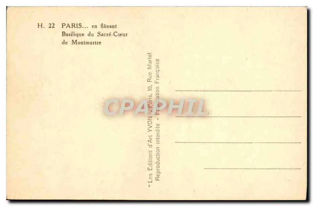 Basilika des Heiligen Herzens — Montmartre — Éditions d'Art YVON - Rückseite