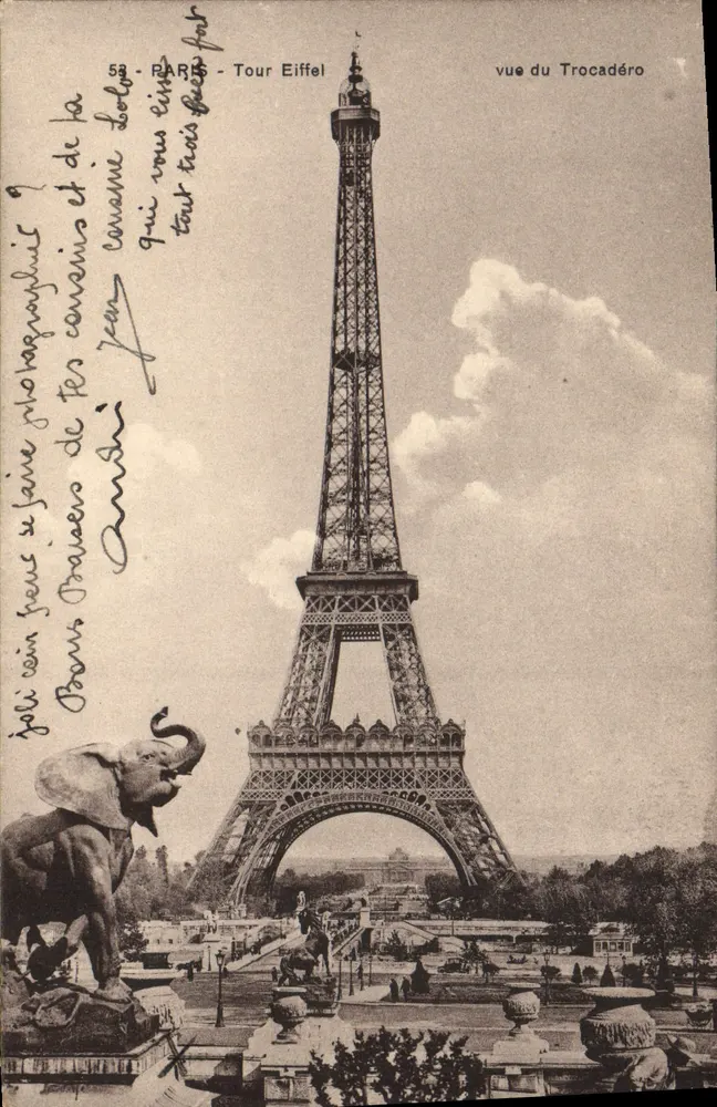 París - Torre Eiffel — vista del Trocadéro — editor no identificado, n° de serie 58 - Anverso