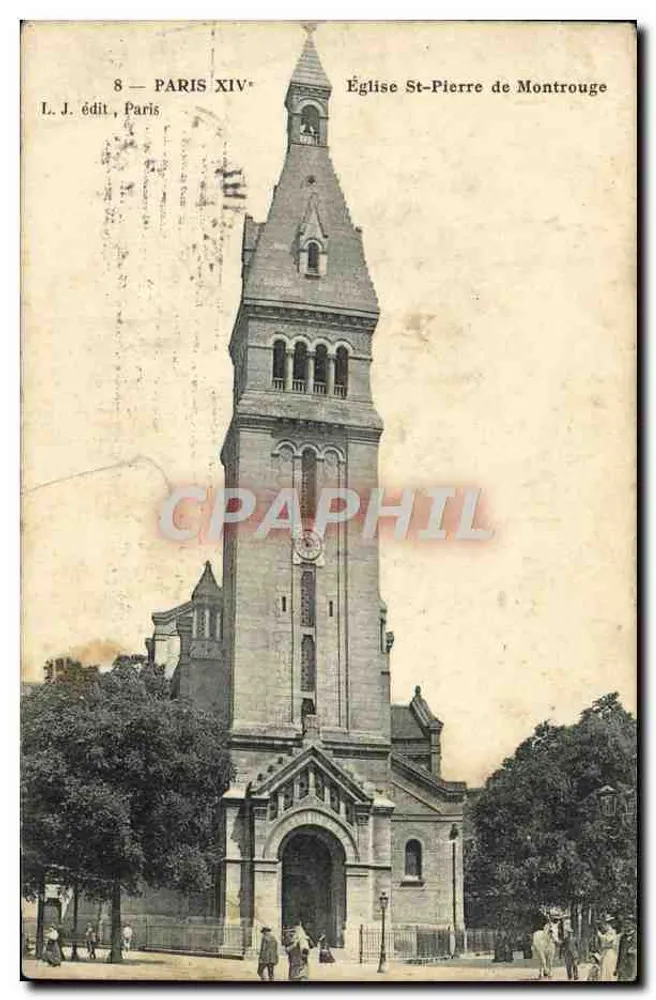 Igreja de São Pedro de Montrouge — vista da torre e da entrada — L. J. edit, Paris - Frente