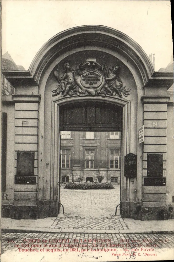 Porte de l'Hôtel du Lamoinignon — entrée monumentale avec blason — éditeur VIEUX PARIS & C. (Déposé) n°185 - Awers
