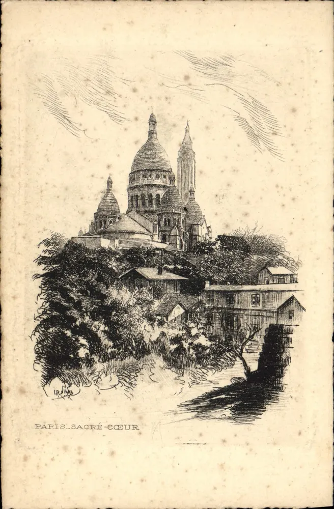 París - Sacré-Cœur — grabado firmado IR. BON - Anverso