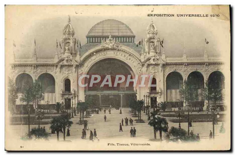 Eingang des Pavillons Fils, Tissus, Vêtements — Weltausstellung 1900 — Verlag: Fils, Tissus, Vêtements, Nr. 51 - Vorderseite