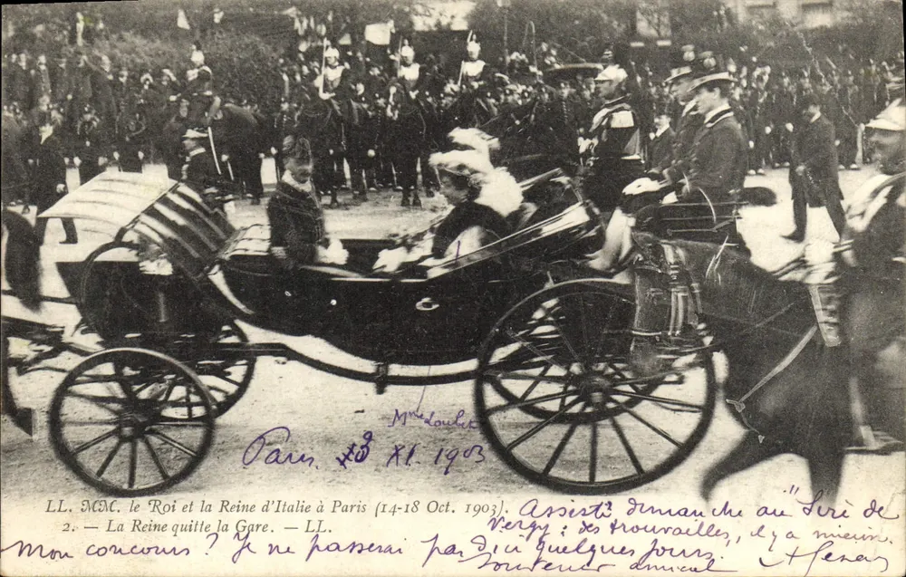 Der König und die Königin von Italien in Paris — Die Königin verlässt den Bahnhof — LL. — N°8 - Vorderseite